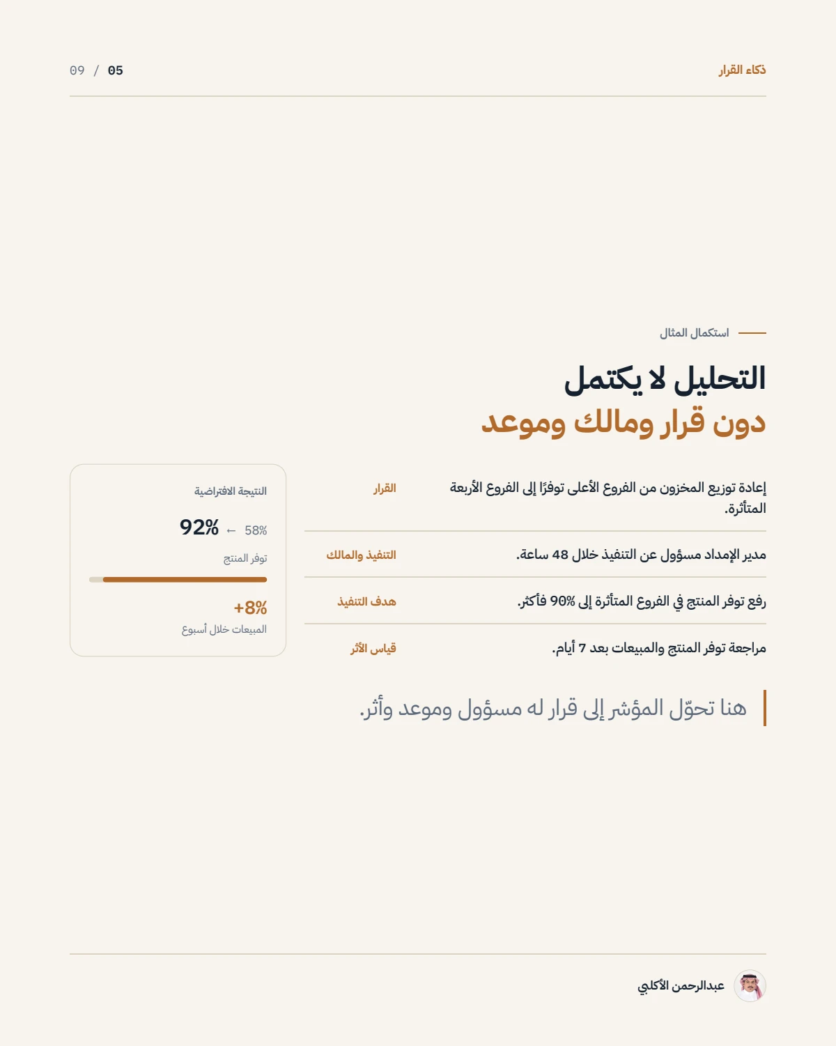 الصفحة 5 من 9 — من لوحة المعلومات إلى ذكاء القرار