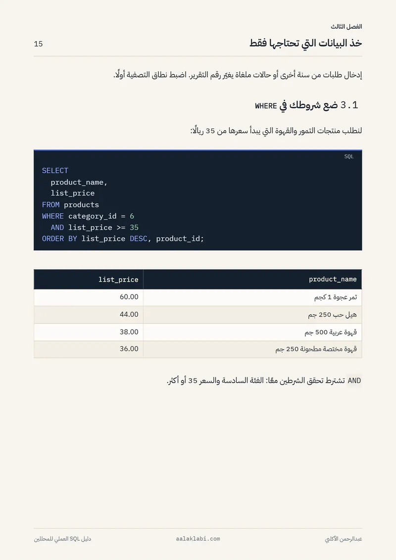 الصفحة 15 من 35 — SQL 01 — من الصفر إلى أول تحليل