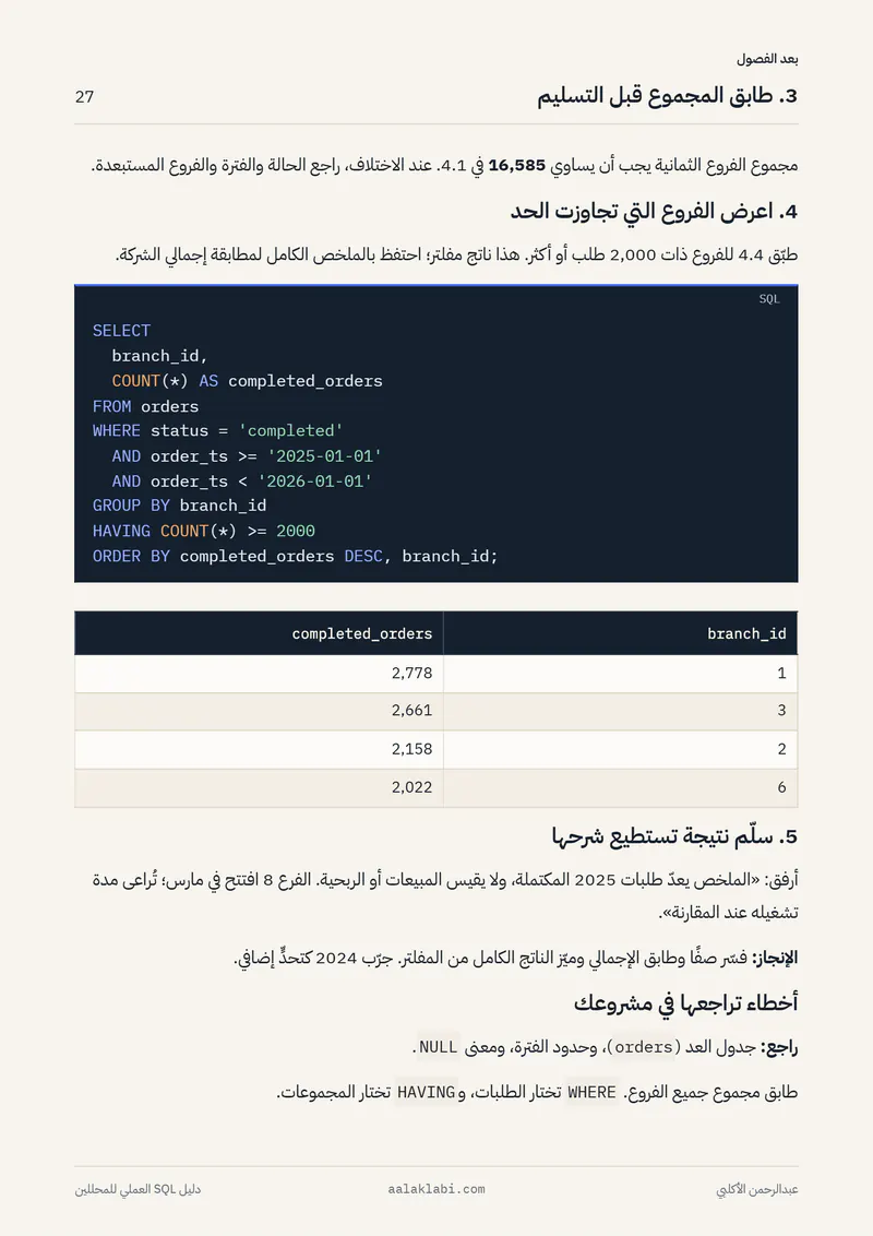الصفحة 27 من 35 — SQL 01 — من الصفر إلى أول تحليل