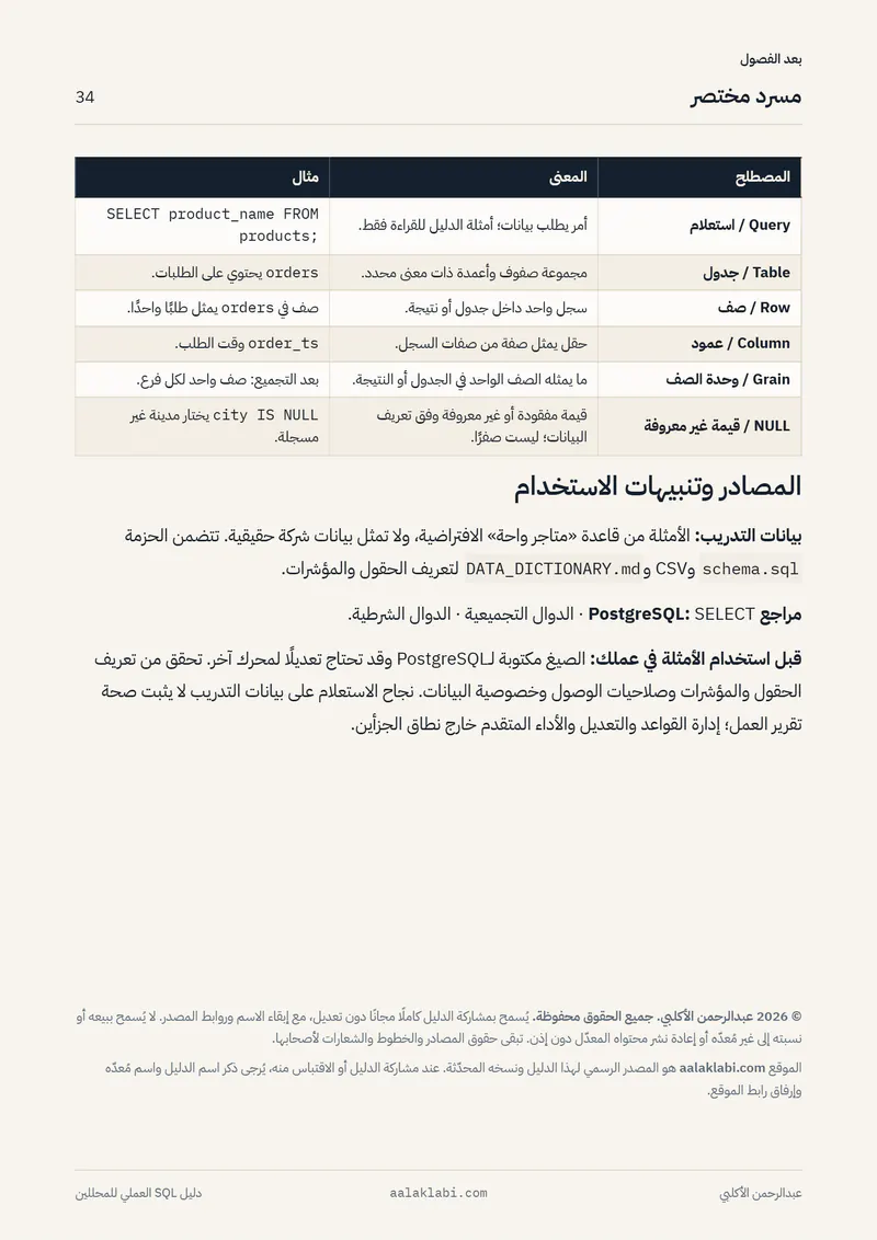 الصفحة 34 من 35 — SQL 01 — من الصفر إلى أول تحليل